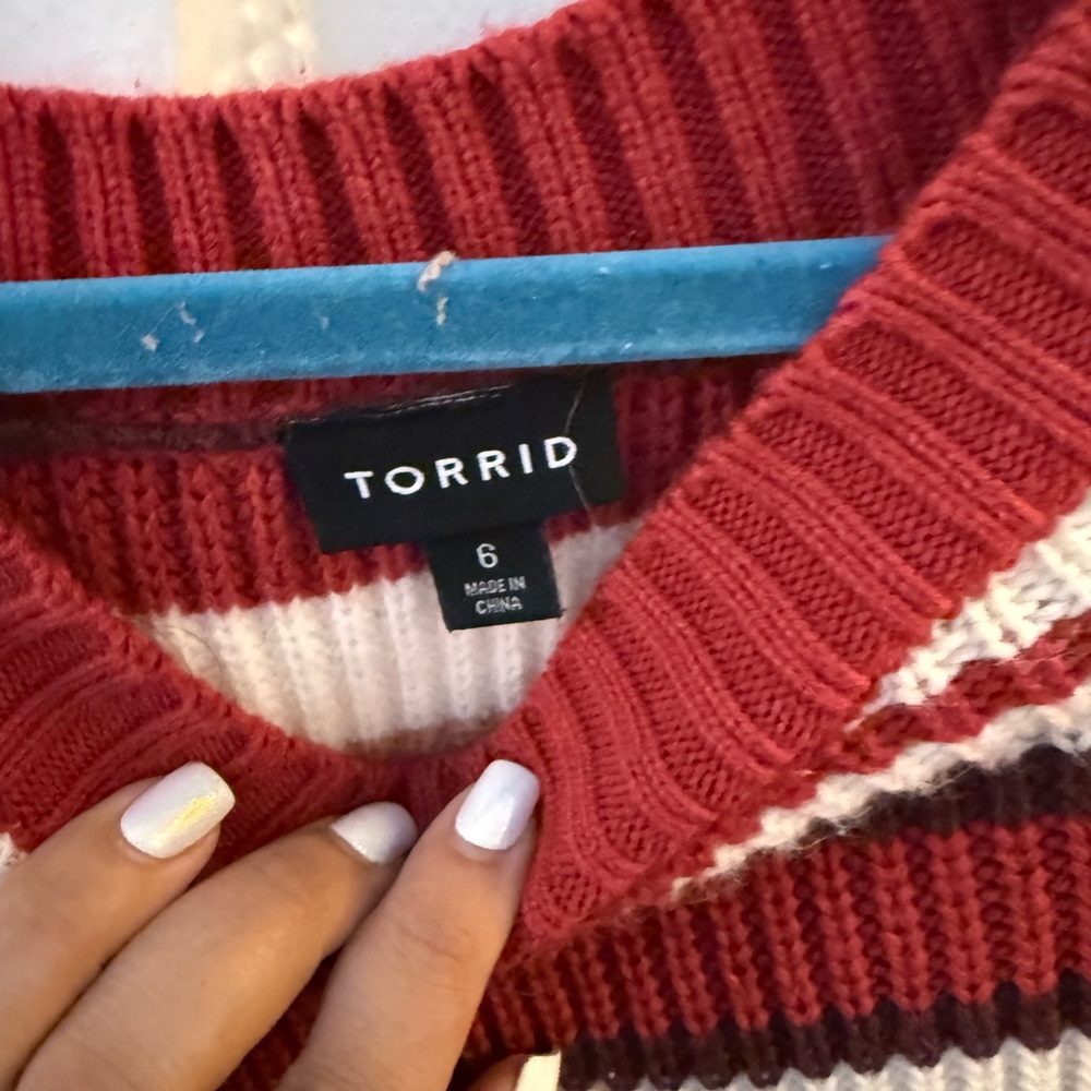 Torrid Red and Cream Striped Sweater 6X - Picture 2 of 4